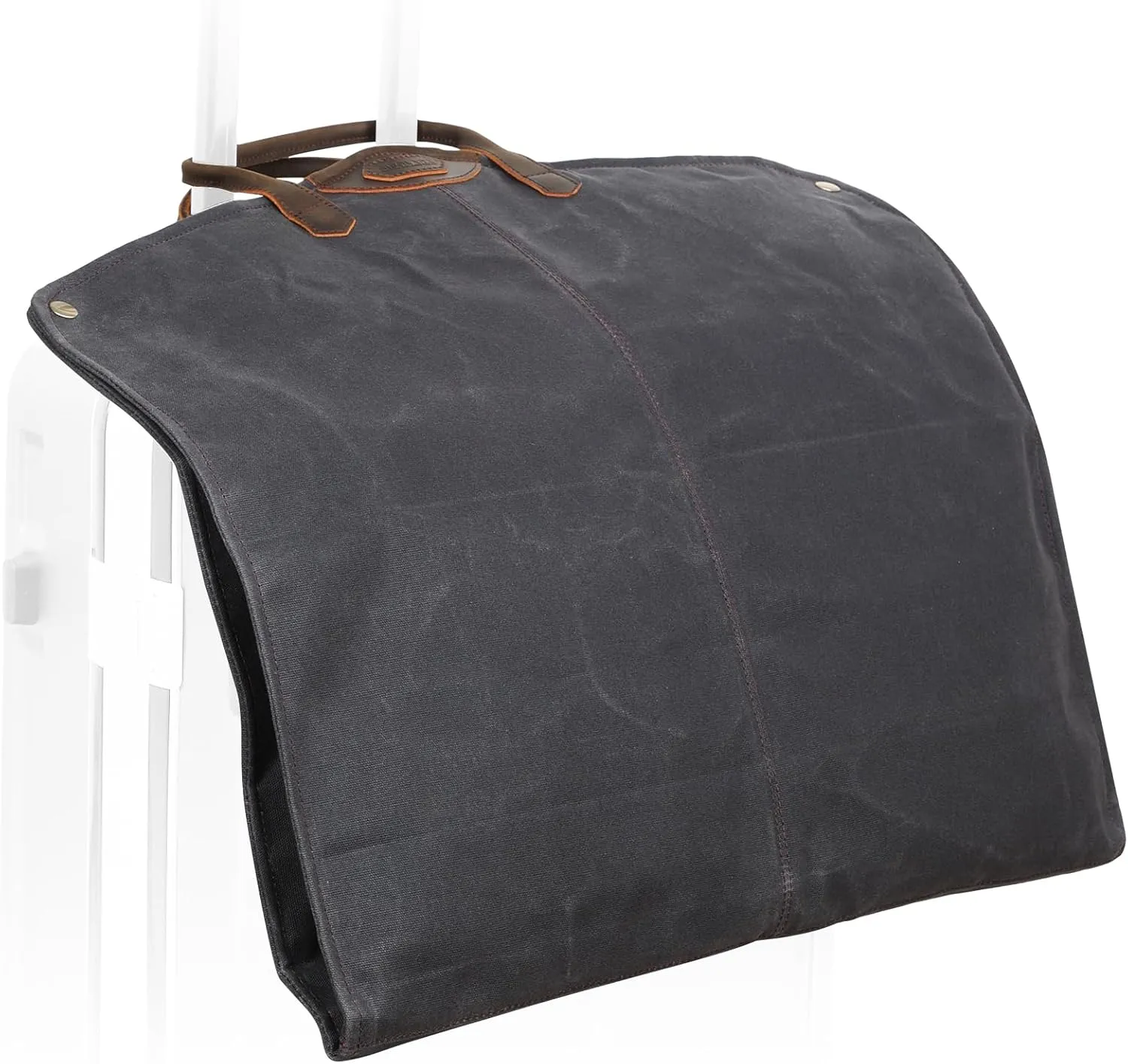 Polare 43” Waxed Canvas Full Grain Leather Trim Garment Bag for Travel, Large Carry on Business Suitcase Cover with YKK Zipper, Waterproof Hanging Suit Garment Cover with Handles,1 pack