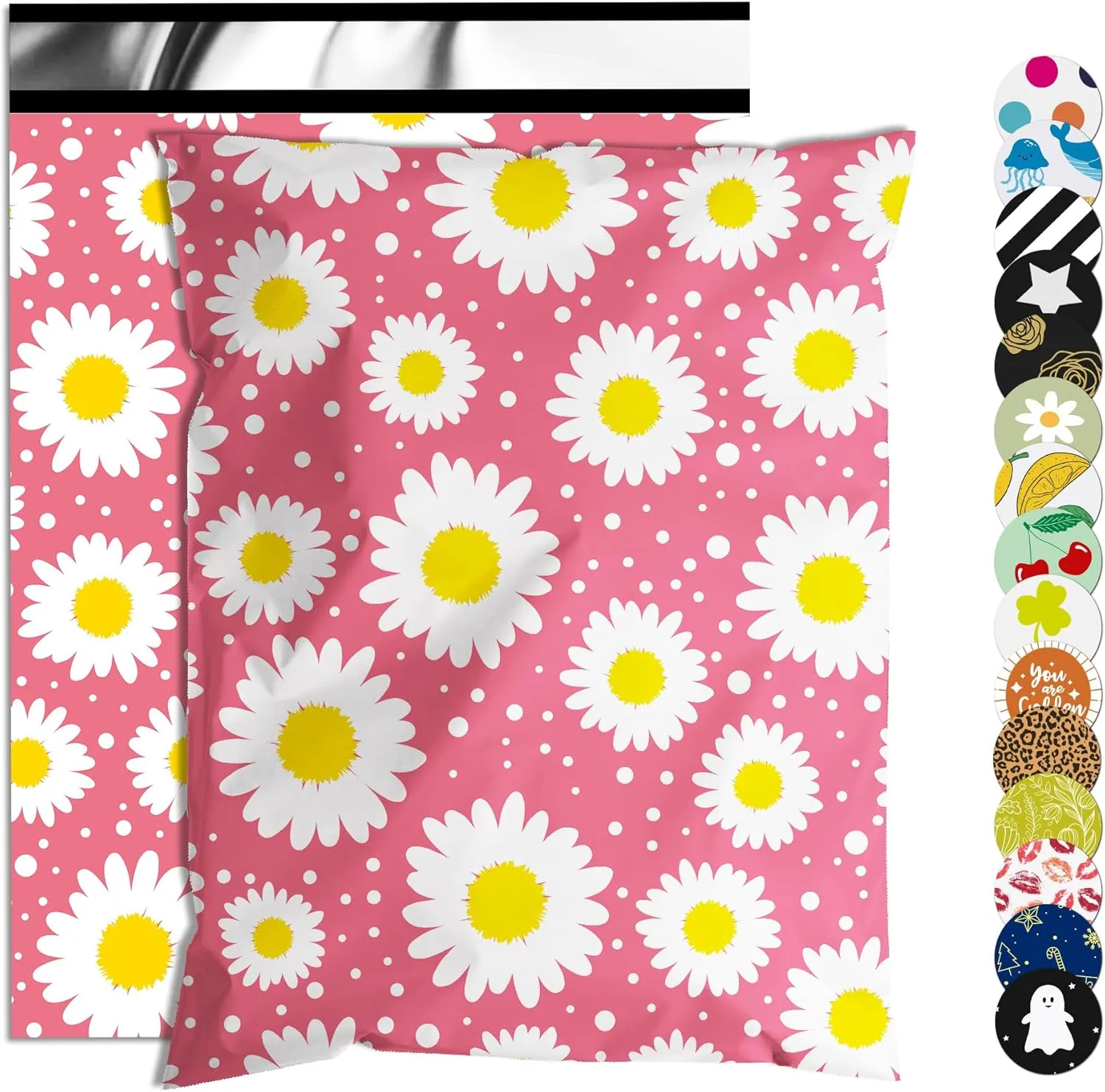 Poly Mailer 14.5x19 Inch 50 Pcs, Waterproof and Tear-Resistant Shipping Bags for Clothing, Cute Mailing Bags with Self-Seal, Daisy Printed Packaging Bags for Small Business