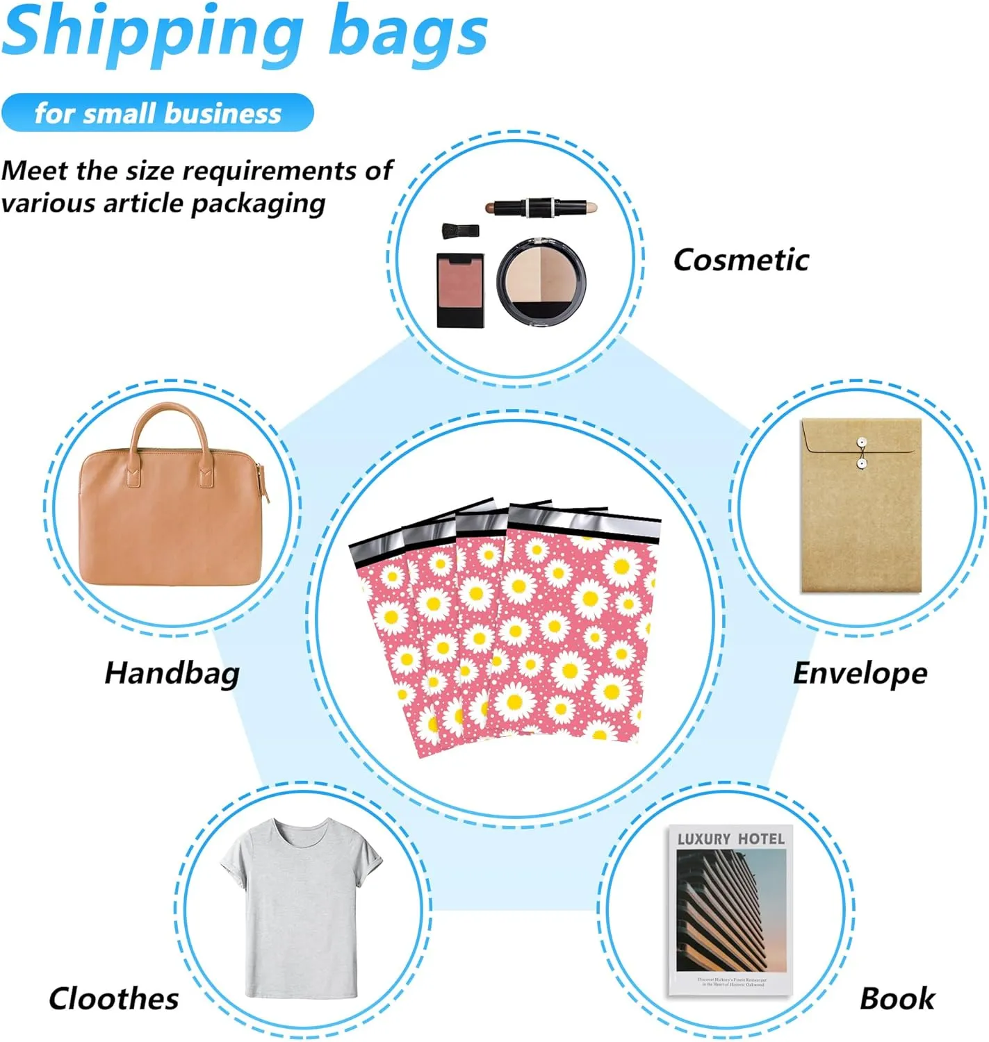 Poly Mailer 14.5x19 Inch 50 Pcs, Waterproof and Tear-Resistant Shipping Bags for Clothing, Cute Mailing Bags with Self-Seal, Daisy Printed Packaging Bags for Small Business