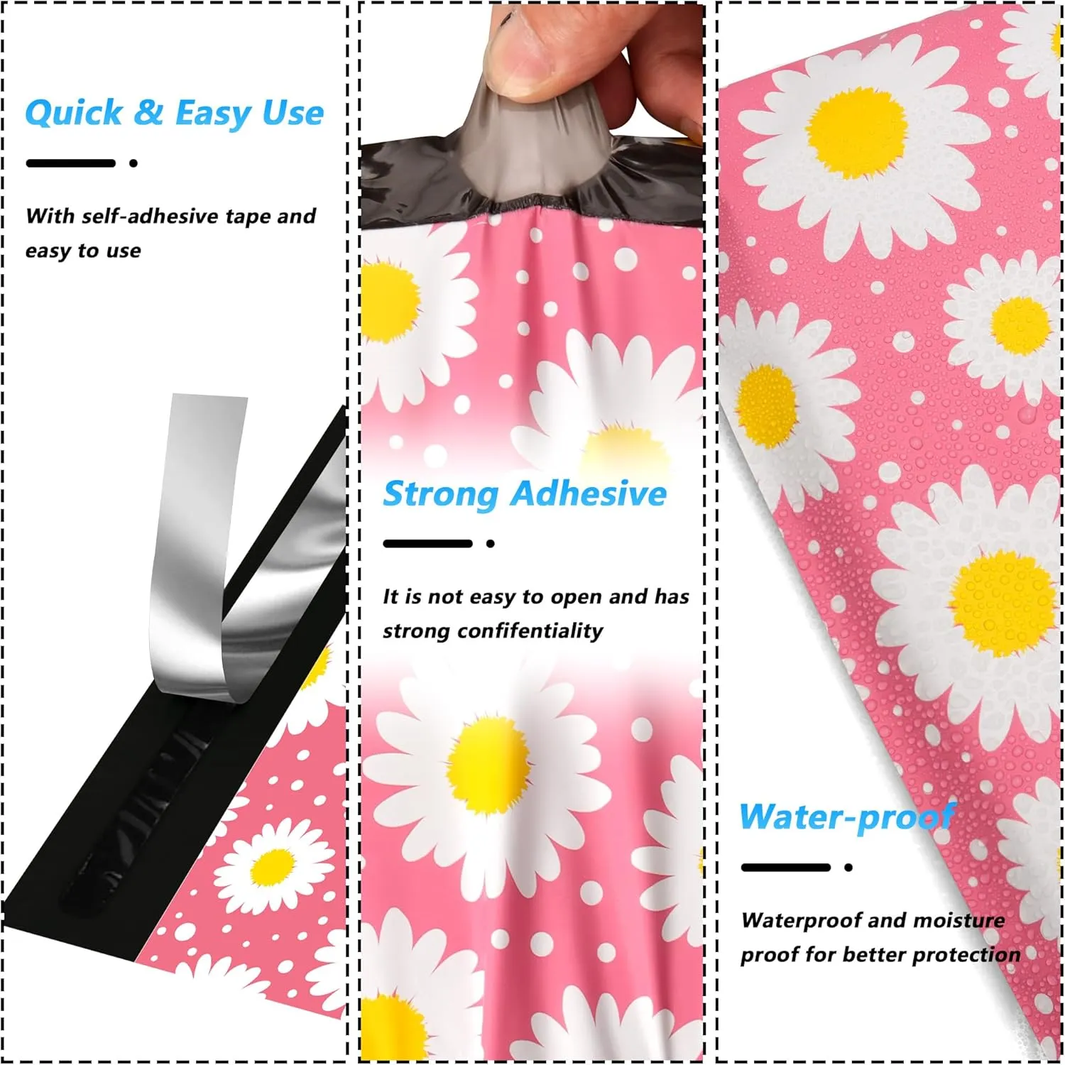 Poly Mailer 14.5x19 Inch 50 Pcs, Waterproof and Tear-Resistant Shipping Bags for Clothing, Cute Mailing Bags with Self-Seal, Daisy Printed Packaging Bags for Small Business
