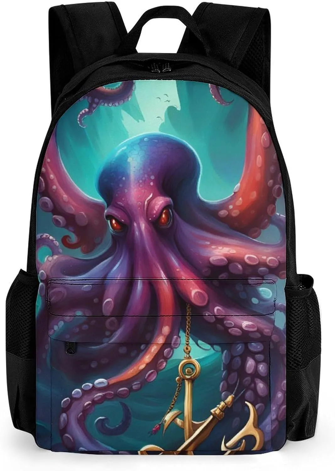 Polyester Daypack Backpack for Trekking Picnic Walking Cycling - Large Capacity Anti-Theft Multipurpose Shoulder Bag, Mysterious Octopus Monster Art Casual Daypack