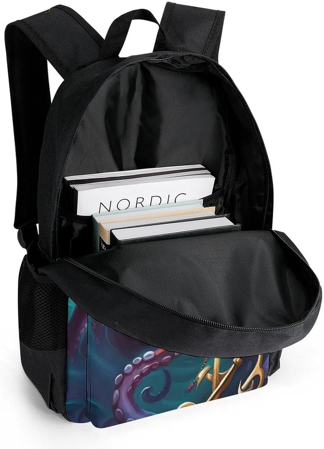 Polyester Daypack Backpack for Trekking Picnic Walking Cycling - Large Capacity Anti-Theft Multipurpose Shoulder Bag, Mysterious Octopus Monster Art Casual Daypack
