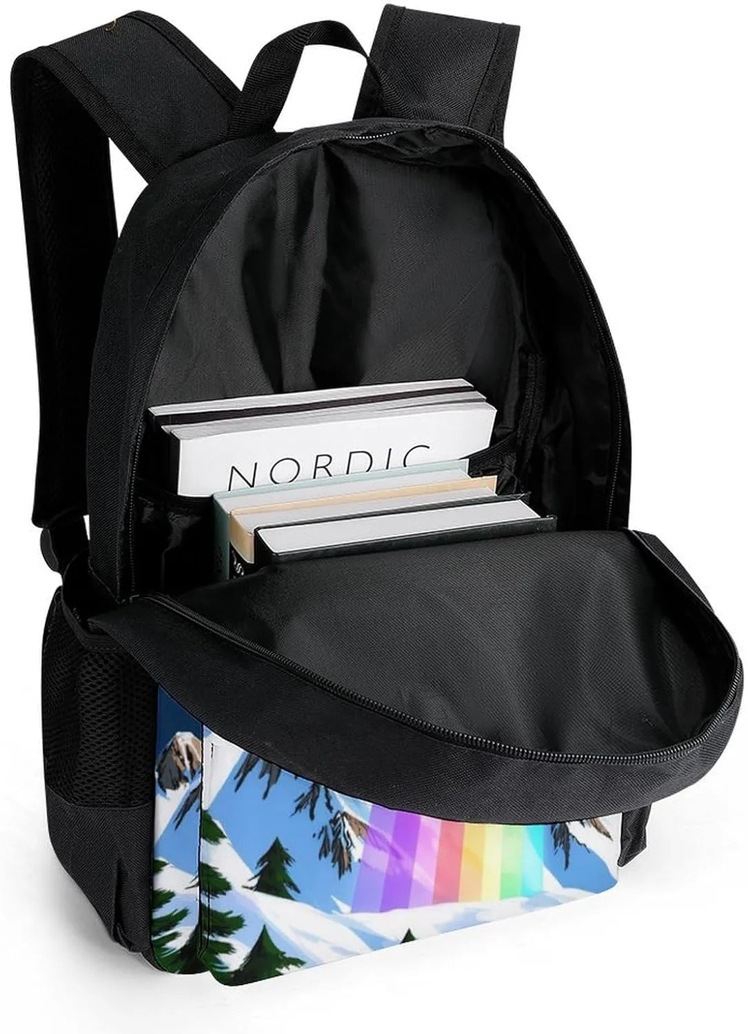 Polyester Daypack Backpack for Trekking Picnic Walking Cycling - Large Capacity Anti-Theft Multipurpose Shoulder Bag, Rainbow Ufo Gay Pride Art Casual Daypack