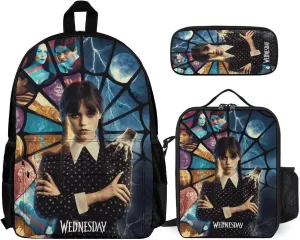Portable Backpack Insulated Lunch Bag Pencil Case 3 Piece Set For Women Teen Backpack Bag Insulated Dinner Bag Pencil Pouch 3 Pcs Set, Blue