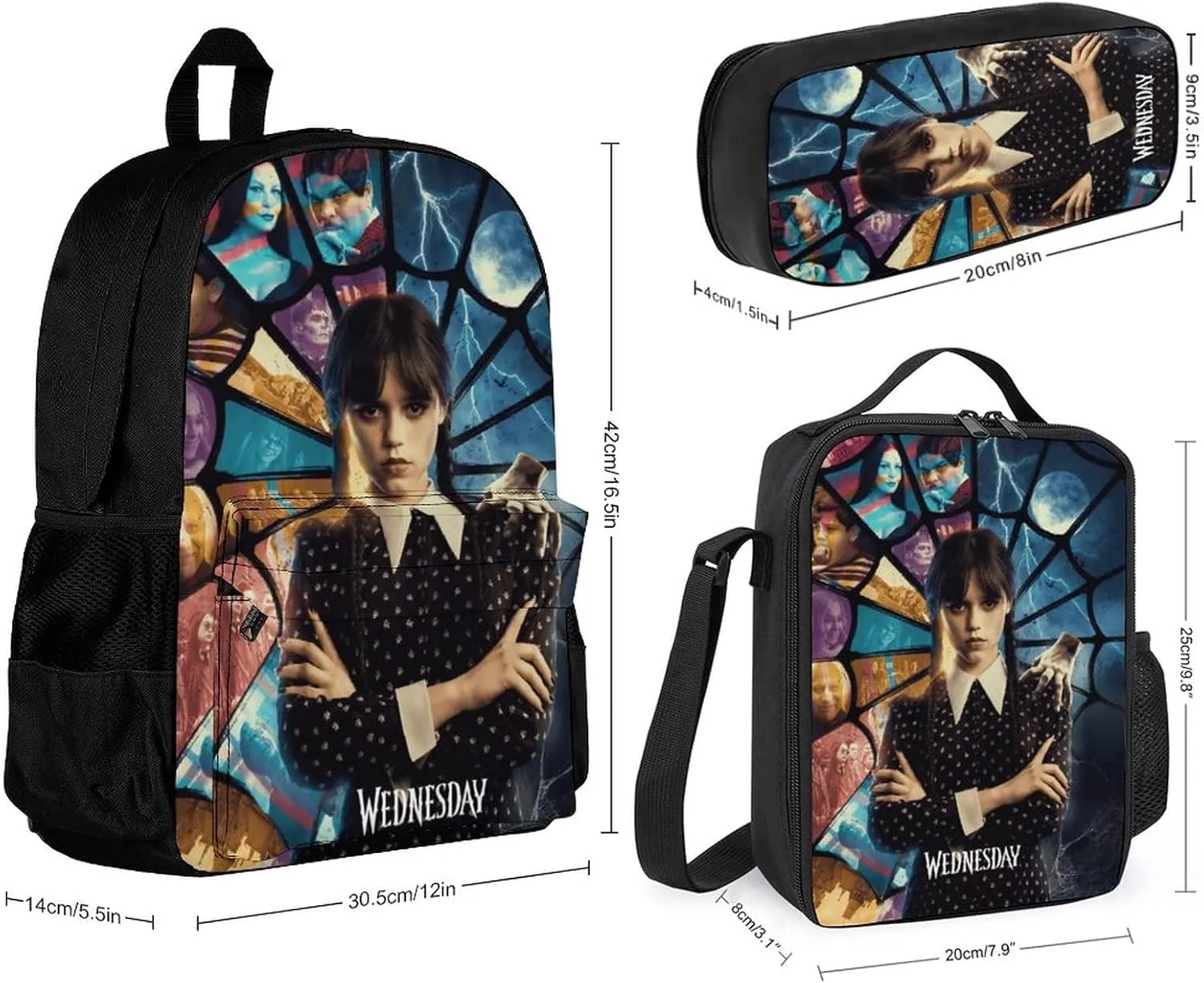 Portable Backpack Insulated Lunch Bag Pencil Case 3 Piece Set For Women Teen Backpack Bag Insulated Dinner Bag Pencil Pouch 3 Pcs Set, Blue