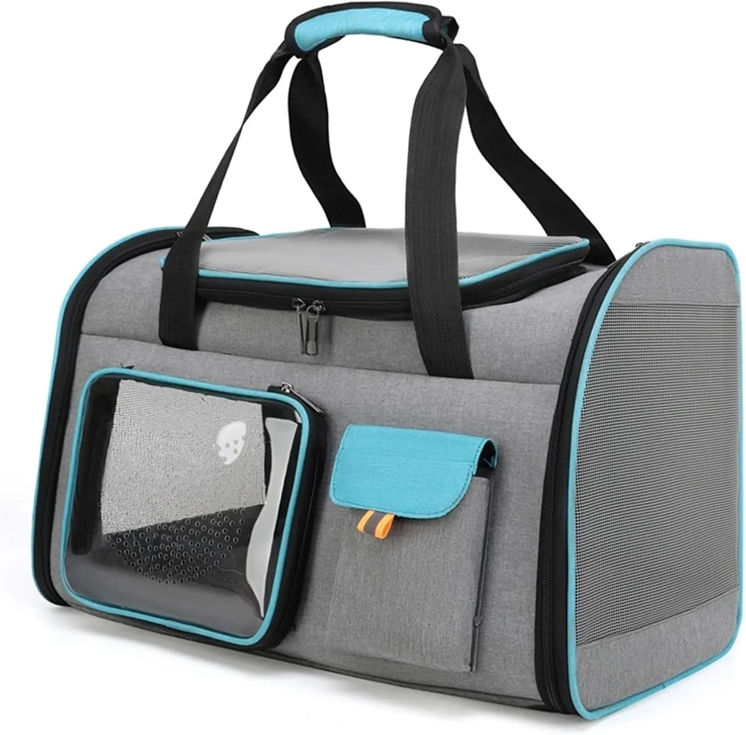 Portable Cat Carrier Bag Foldable Cats Handbag Reflective Pet Shoulder Bag Crossbody Cat Backpack Outdoor Travel Transportation(Grey Blue)