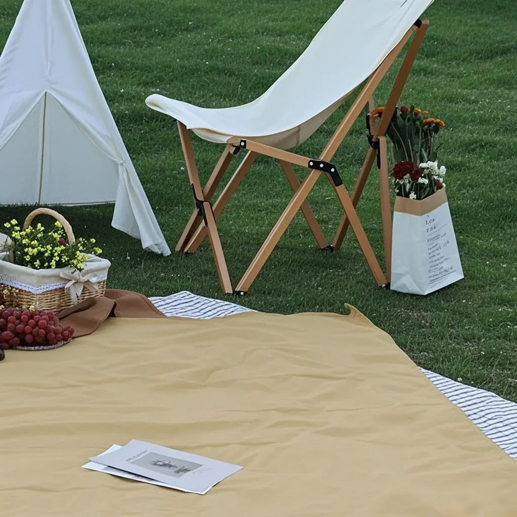 Portable Roll-Up Picnic Blanket with Leather Straps Outdoor Beach Mat Available in Gray White and Tan Colors (Dead Leaf Yellow)