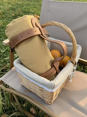 Portable Roll-Up Picnic Blanket with Leather Straps Outdoor Beach Mat Available in Gray White and Tan Colors (Dead Leaf Yellow)