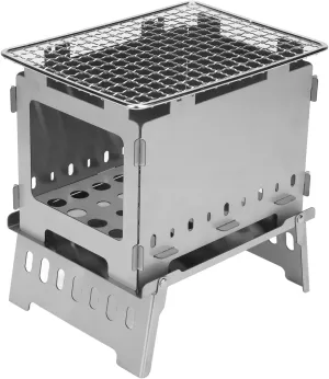Portable Stainless Steel Wood Burning Stove Windproof Foldable Camping Stove for Outdoor Hiking Hunting, Cooking Grill for 1-2 People
