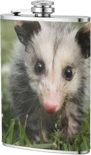 Possum Hissing Classic Hip Flask 8 Oz, Stainless Steel Leakproof Hip Flask, Leather Wrapped With Lid