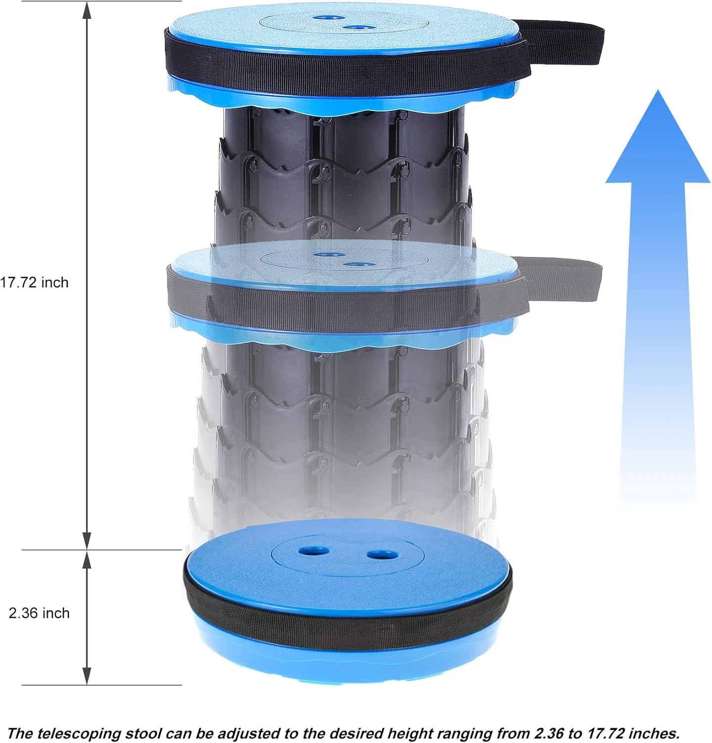 PowerTRC 2 Pack Portable Folding Stool for Camping and Outdoor Use, Collapsible with Load Capacity of 400 lbs, Adjustable Height from 2.5 in to 18 in