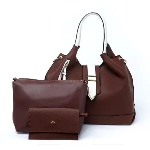 Prado Authentic Premium Leather Bag Set of 3 - Brown