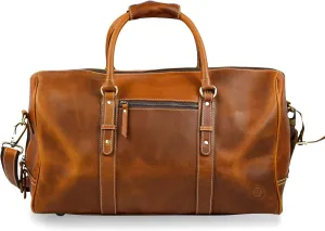 Premium Full-Grain Leather Duffle Bag for Men & Women | 20-Inch Handcrafted TSA Approved Carry-On Weekender Travel Bag with Multiple Pockets & Compartments by Northridge Leather (Tan))