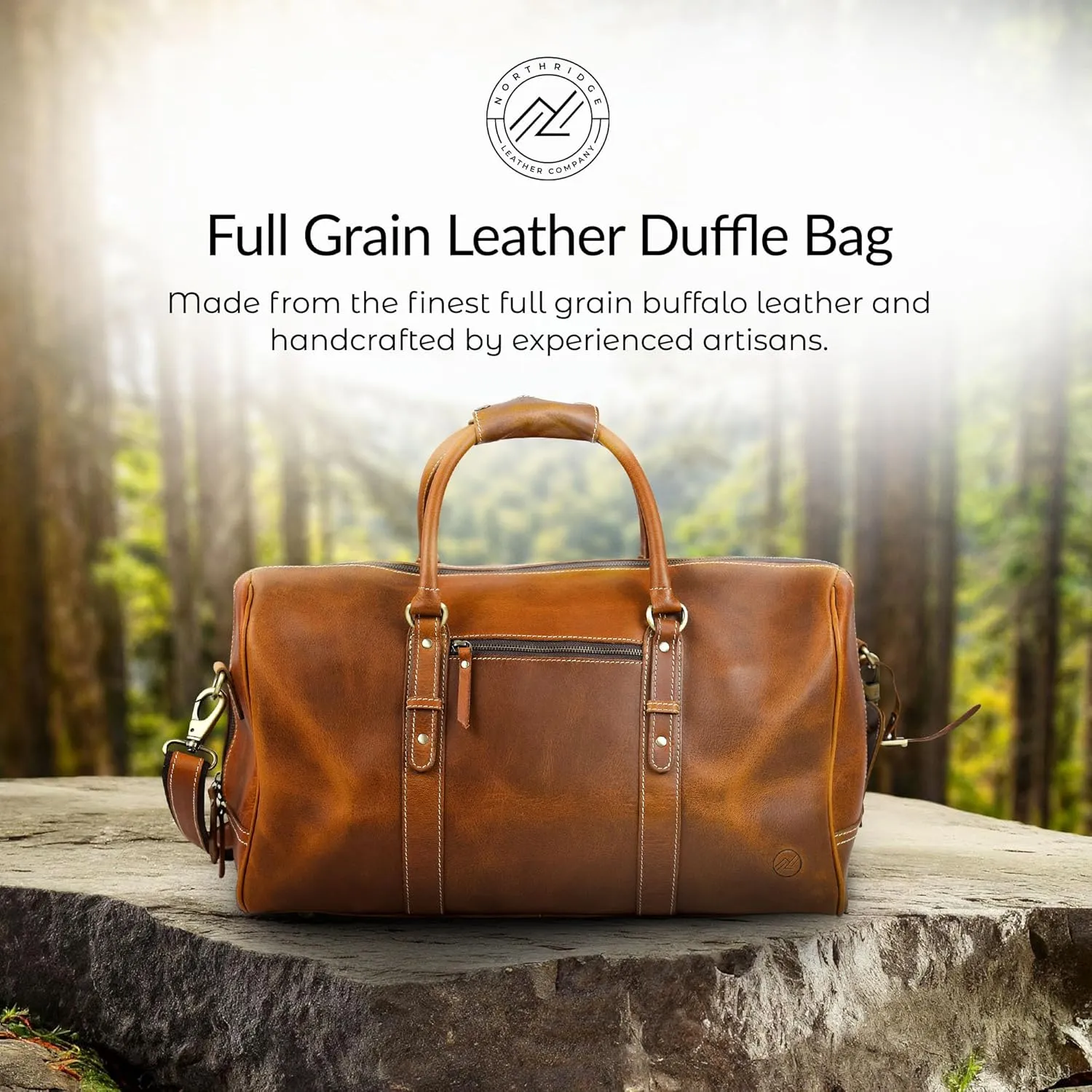 Premium Full-Grain Leather Duffle Bag for Men & Women | 20-Inch Handcrafted TSA Approved Carry-On Weekender Travel Bag with Multiple Pockets & Compartments by Northridge Leather (Tan))