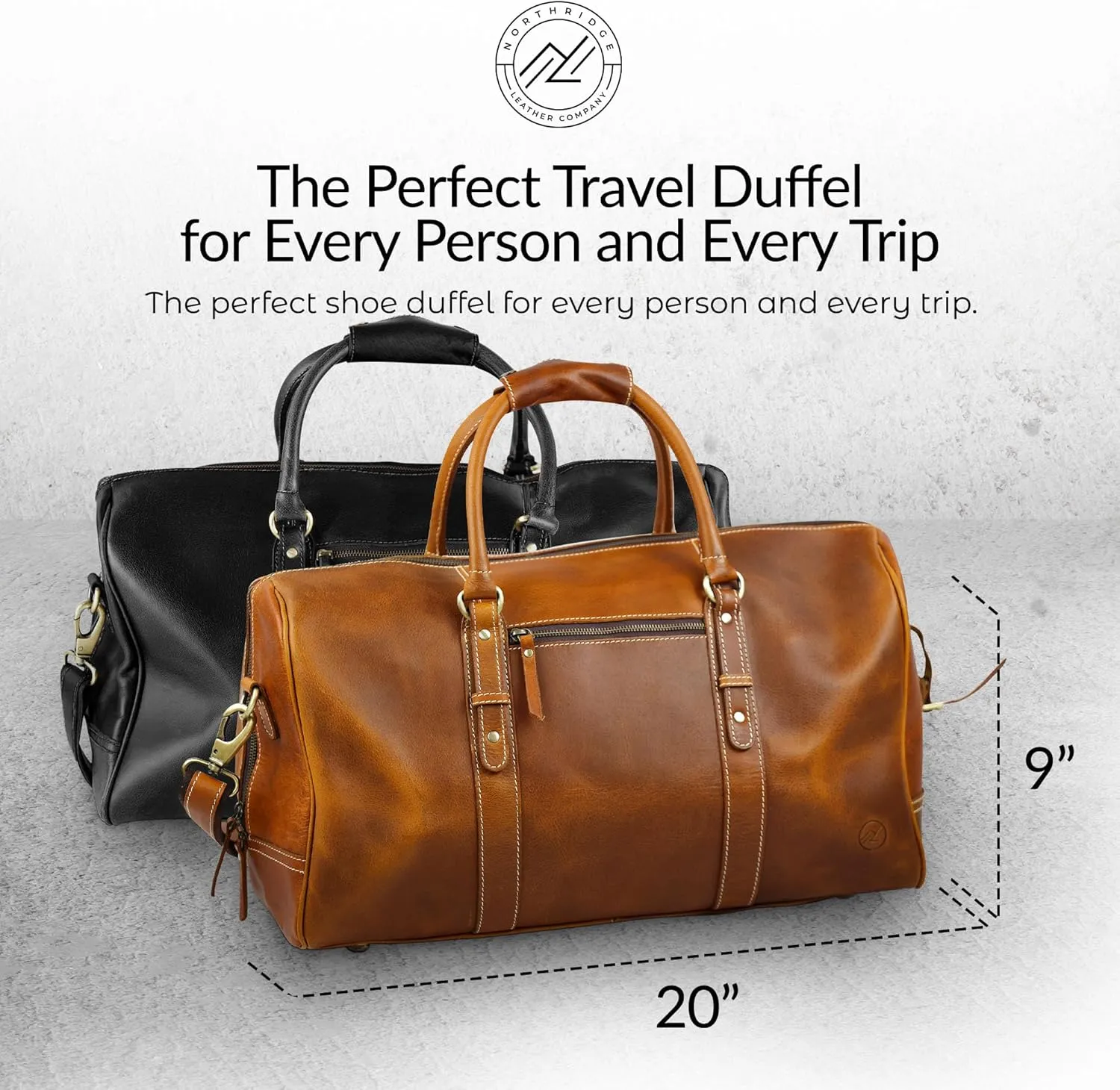 Premium Full-Grain Leather Duffle Bag for Men & Women | 20-Inch Handcrafted TSA Approved Carry-On Weekender Travel Bag with Multiple Pockets & Compartments by Northridge Leather (Tan))