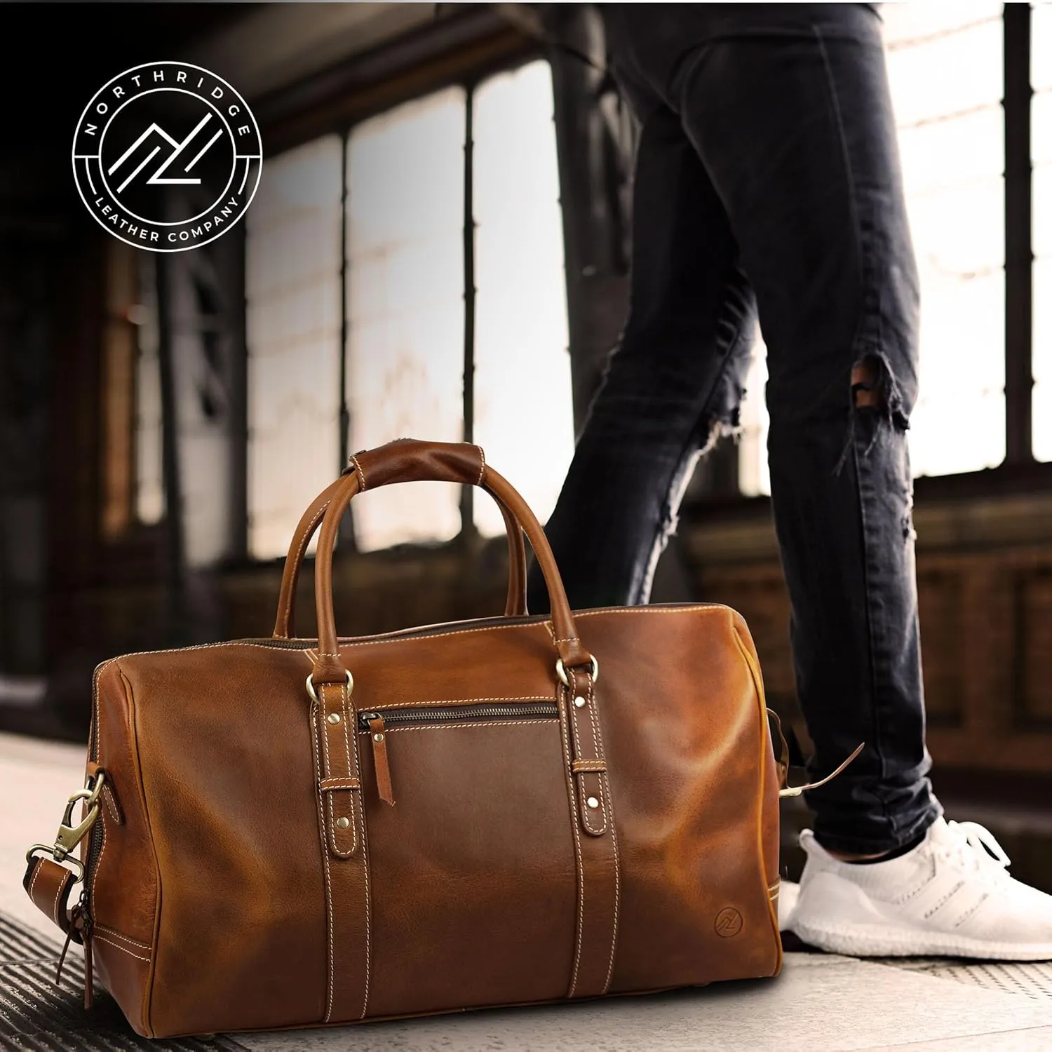 Premium Full-Grain Leather Duffle Bag for Men & Women | 20-Inch Handcrafted TSA Approved Carry-On Weekender Travel Bag with Multiple Pockets & Compartments by Northridge Leather (Tan))