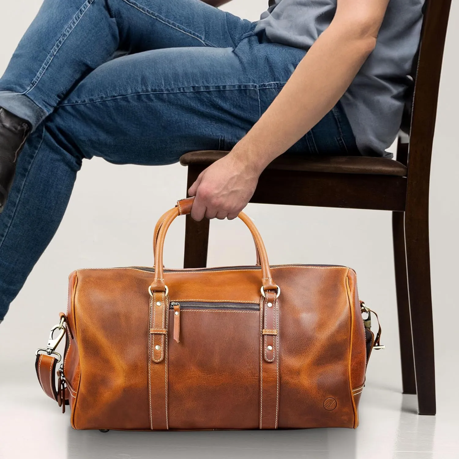 Premium Full-Grain Leather Duffle Bag for Men & Women | 20-Inch Handcrafted TSA Approved Carry-On Weekender Travel Bag with Multiple Pockets & Compartments by Northridge Leather (Tan))