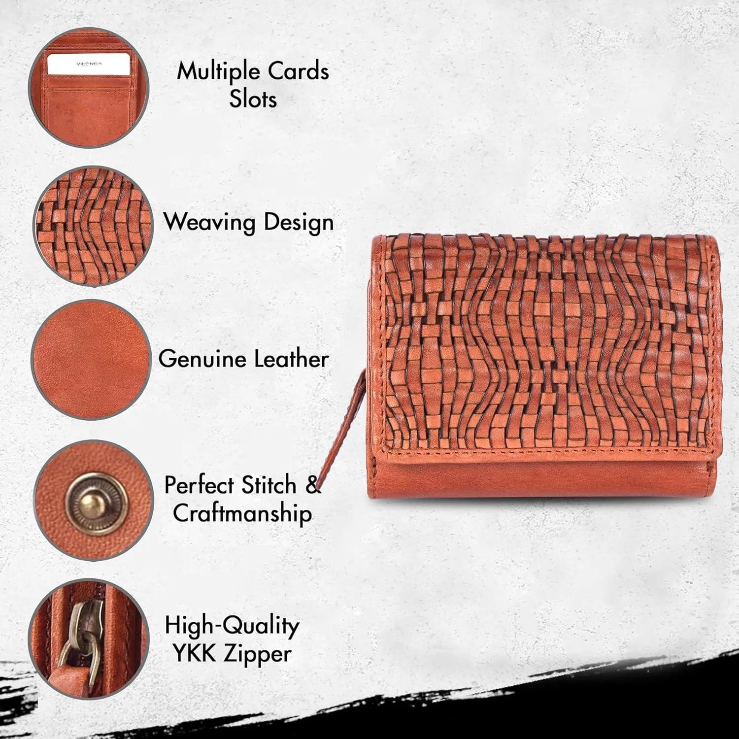 Premium Genuine Leather Women's Wallet: RFID Blocking, Multiple Card Slots, Zipper Pocket - Stylish & Durable - Perfect for Everyday Use (VL-408-Cognac)