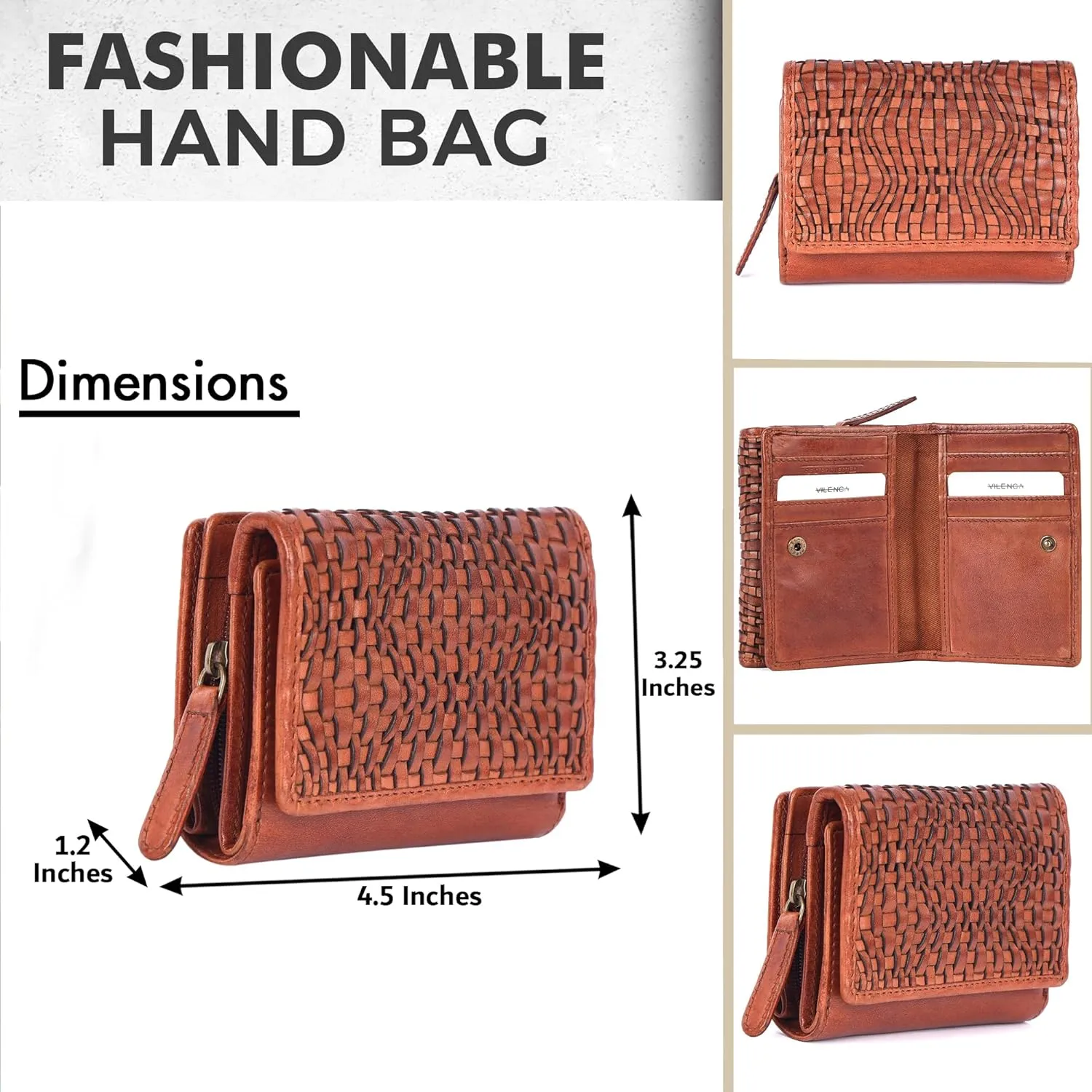 Premium Genuine Leather Women's Wallet: RFID Blocking, Multiple Card Slots, Zipper Pocket - Stylish & Durable - Perfect for Everyday Use (VL-408-Cognac)
