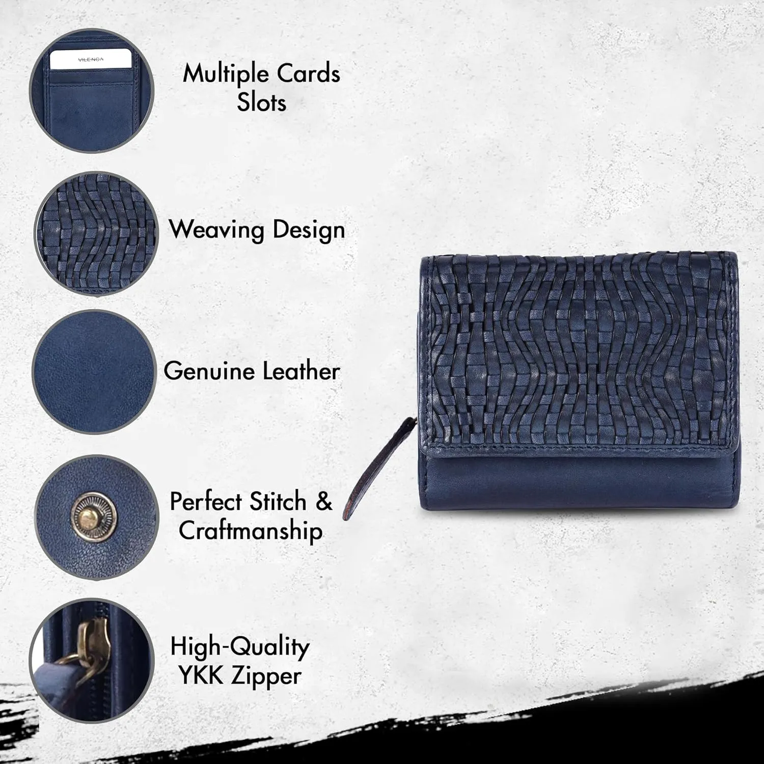 Premium Genuine Leather Women's Wallet: RFID Blocking, Multiple Card Slots, Zipper Pocket - Stylish & Durable - Perfect for Everyday Use (VL-408-Navy)