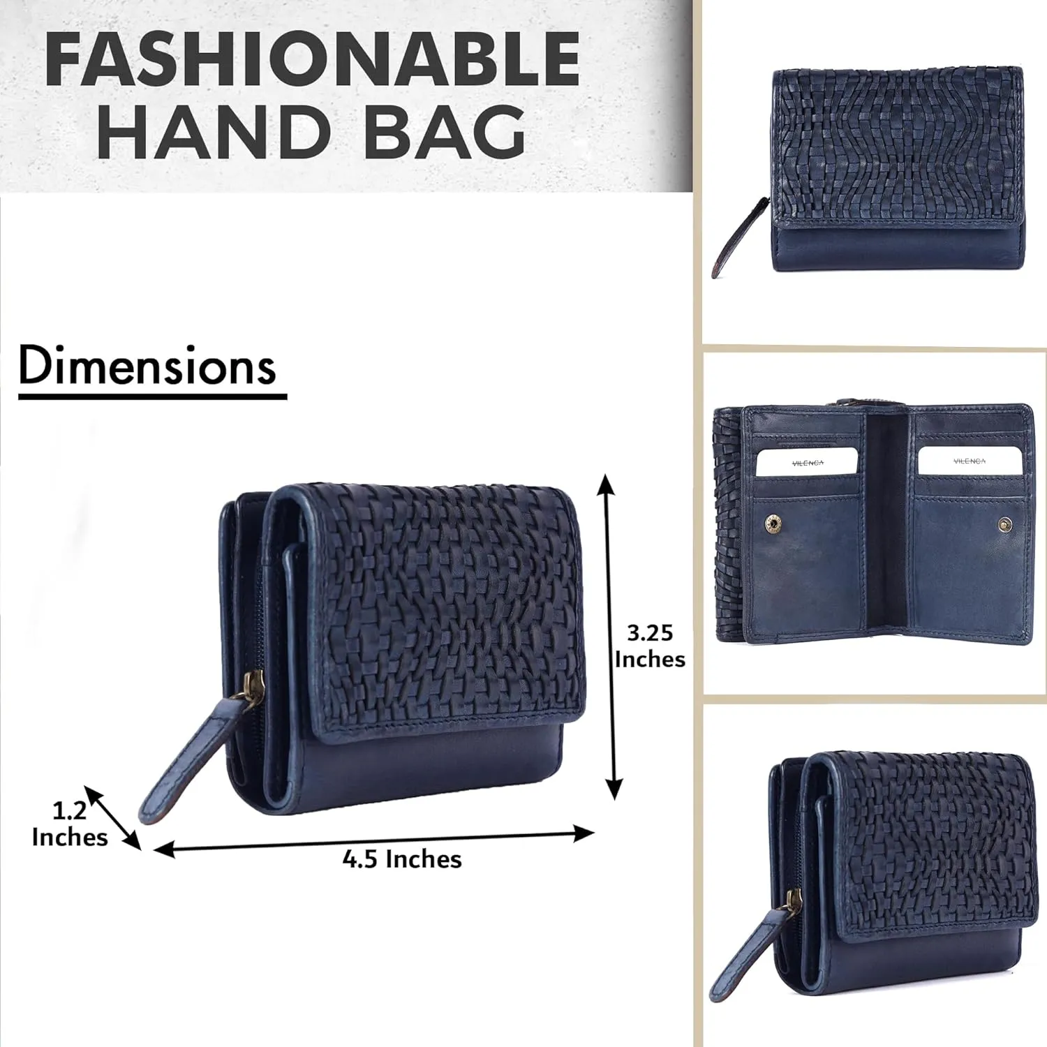 Premium Genuine Leather Women's Wallet: RFID Blocking, Multiple Card Slots, Zipper Pocket - Stylish & Durable - Perfect for Everyday Use (VL-408-Navy)