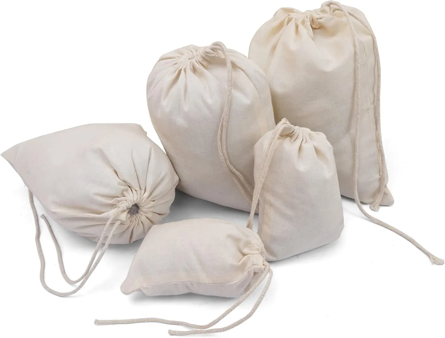 Premium Pack of 100 (6 x 8 Inches) Cotton Muslin Bags 100% Organic Cotton Single Drawstring Premium Quality Eco Friendly Natural Reusable Bags