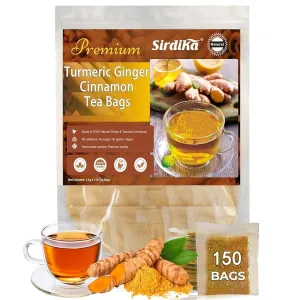 Premium Turmeric Ginger Cinnamon Tea Bags Organic, Turmeric Ginger Herbal Tea, 150 TeaBags, 100% Natural, Hand-made Blend, No Sugar, No Caffeine, No Gluten, Vegan