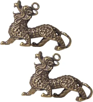 PRETYZOOM 2pcs Small Brass Pendants DIY Hanging Decor for Keychains Backpacks Handbags Vintage Chinese Craft Desktop Decor Unique Present for Friends and Family