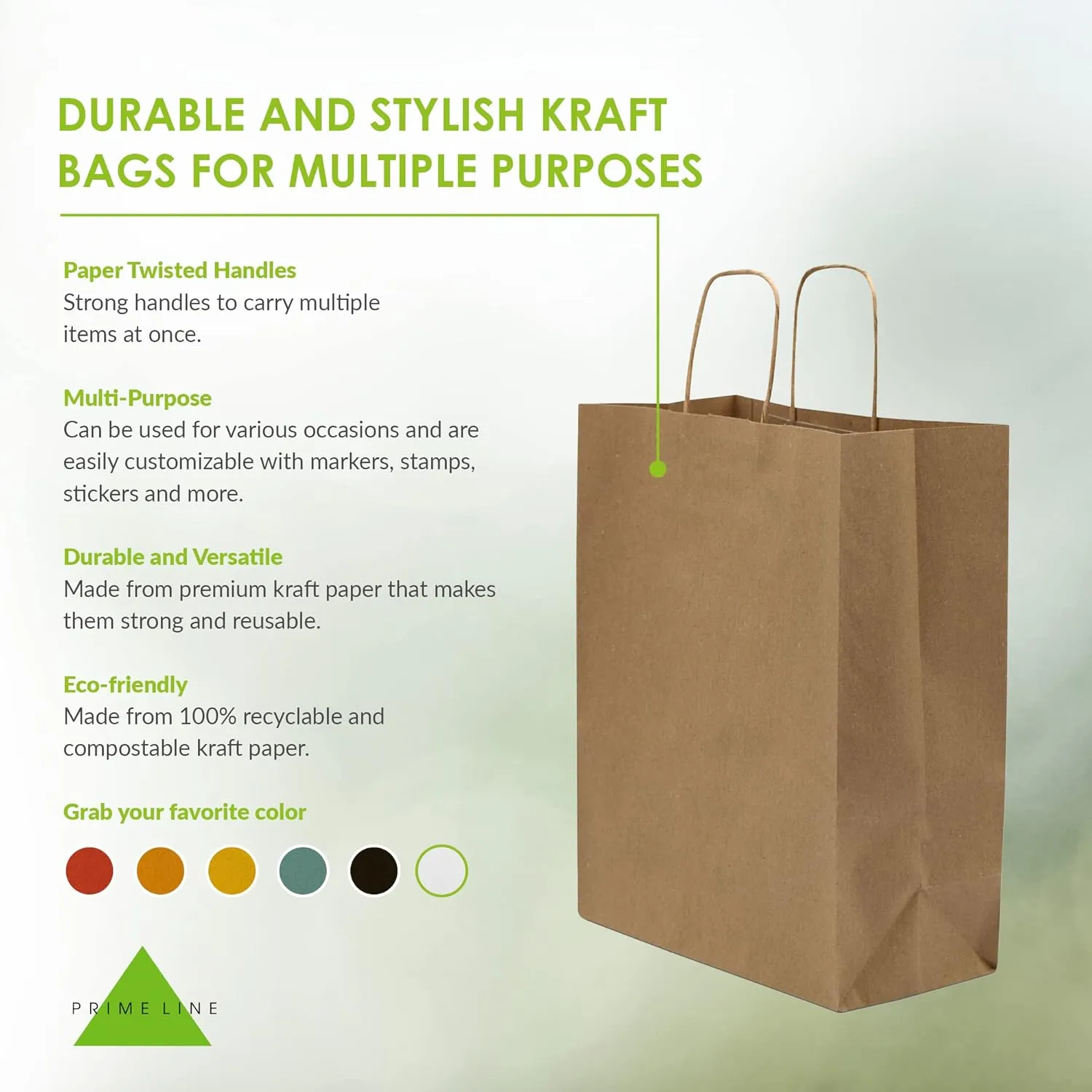 Prime Line Packaging Brown Paper Bags with Handles, Kraft Gift for Small Business, Shopping, Retail Store, Boutique, Christmas, Bulk, 8x4x10, 400 Pack