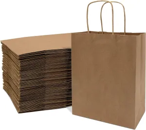 Prime Line Packaging Brown Paper Bags with Handles, Kraft Gift for Small Business, Shopping, Retail Store, Boutique, Christmas, Bulk, 8x4x10, 400 Pack