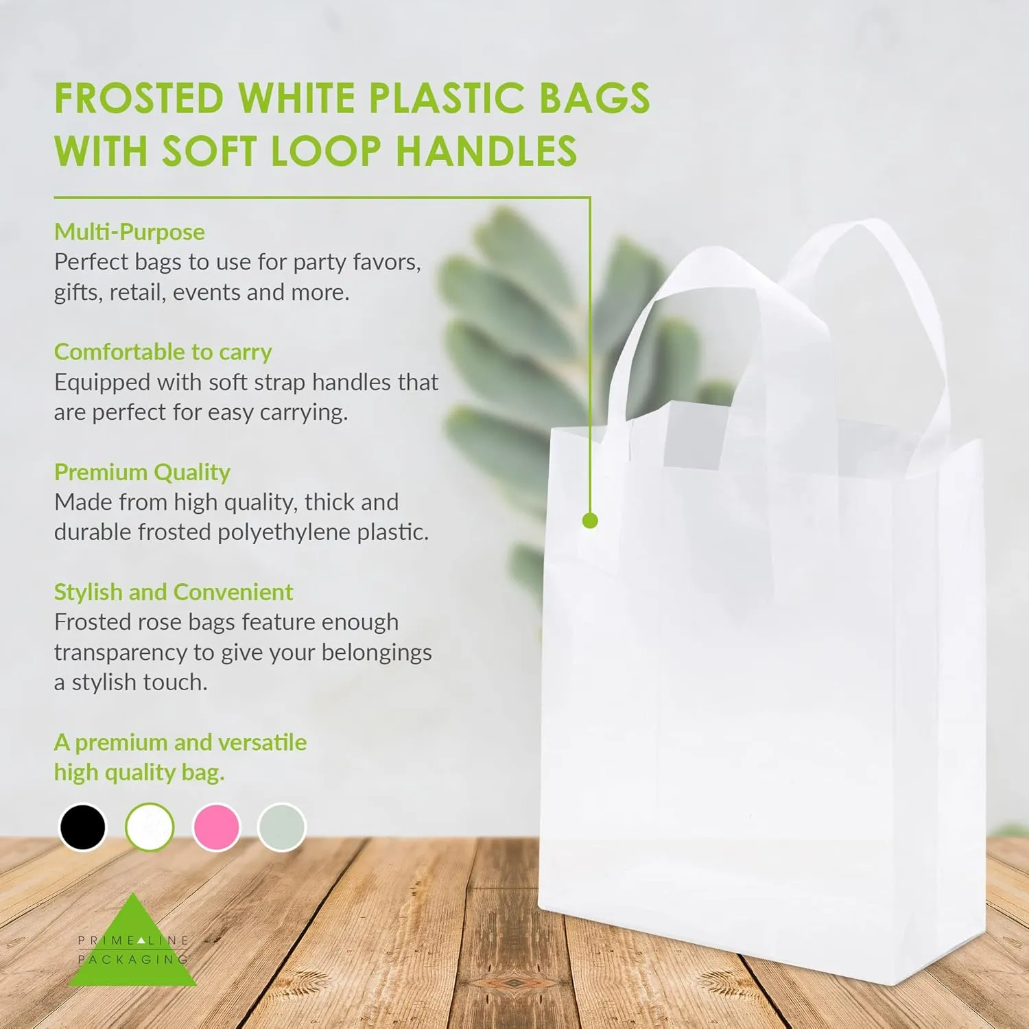 Prime Line Packaging Clear Plastic Bags with Handles for Small Business, Welcome Goody, Frosted Gift Tote for Boutiques, Events, Bulk, 8x4x10 100 Pack