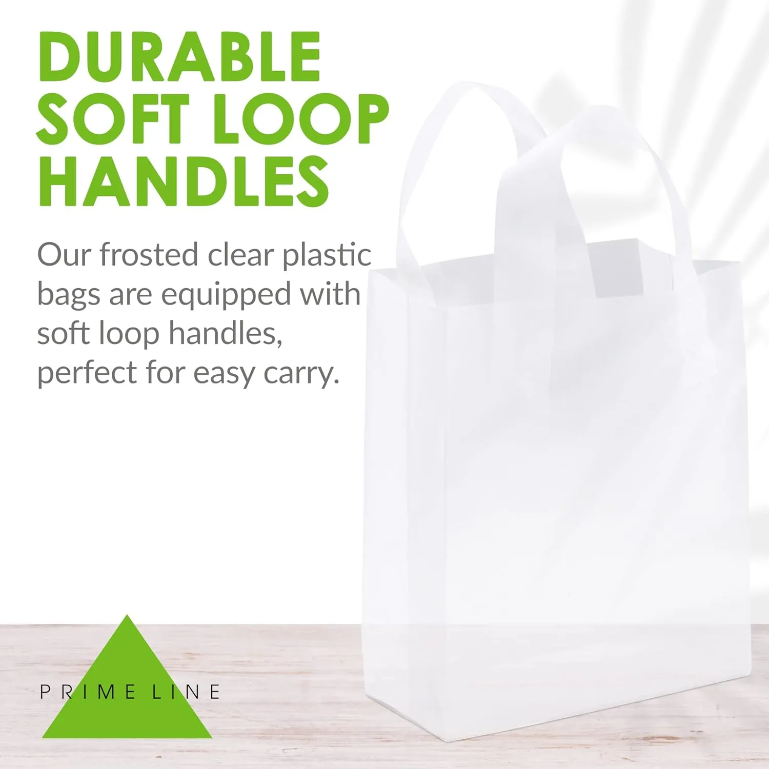 Prime Line Packaging Clear Plastic Bags with Handles for Small Business, Welcome Goody, Frosted Gift Tote for Boutiques, Events, Bulk, 8x4x10 100 Pack