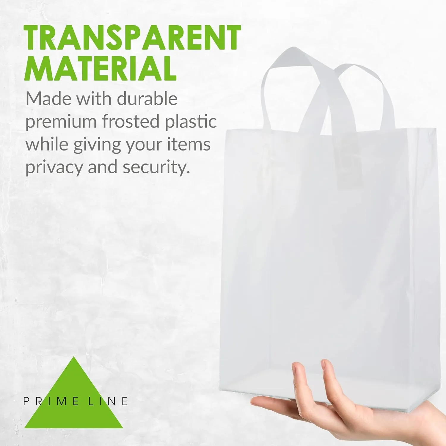 Prime Line Packaging Clear Plastic Bags with Handles for Small Business, Welcome Goody, Frosted Gift Tote for Boutiques, Events, Bulk, 8x4x10 100 Pack
