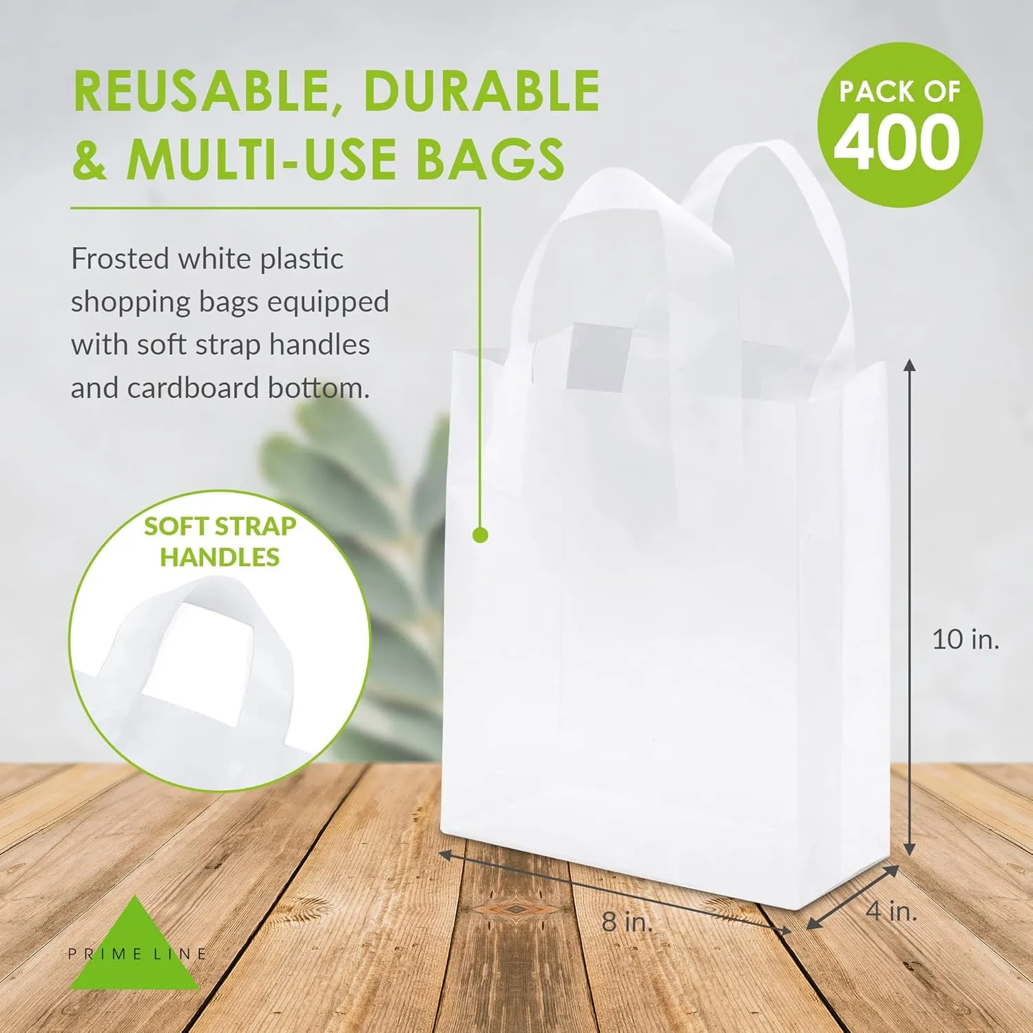 Prime Line Packaging Clear Plastic Bags with Handles for Small Business, Welcome Goody, Frosted Gift Tote for Boutiques, Events, Bulk, 8x4x10 400 Pack