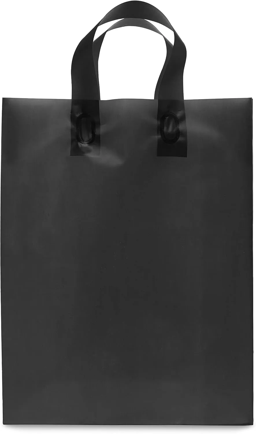 Prime Line Packaging Plastic Gift Bags with Handles, Medium Shopping Tote for Small Business, Boutiques, Reusable, Black Frosted, 10x5x13 50 Pack