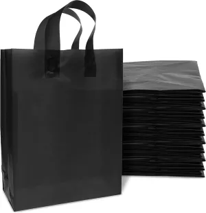 Prime Line Packaging Plastic Gift Bags with Handles, Medium Shopping Tote for Small Business, Boutiques, Reusable, Black Frosted, 10x5x13 50 Pack