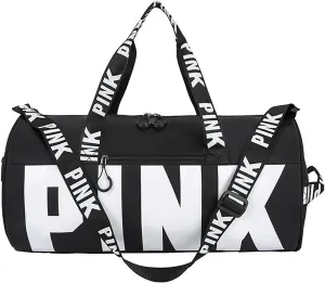 Printed Travel Tote Bag Dry Wet Separation Sports Duffels Bag with Shoes Compartment Weekender Bag for Women and Men (Black)