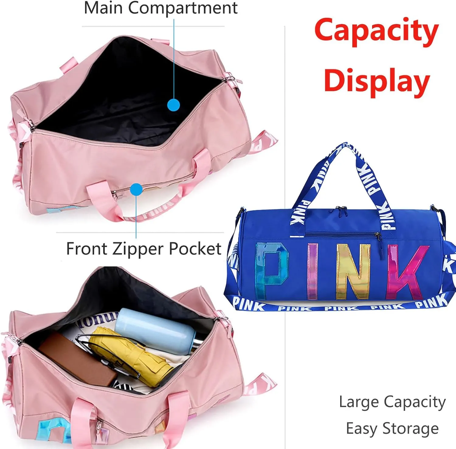 Printed Travel Tote Bag Dry Wet Separation Sports Duffels Bag with Shoes Compartment Weekender Bag for Women and Men (Blue Laser)