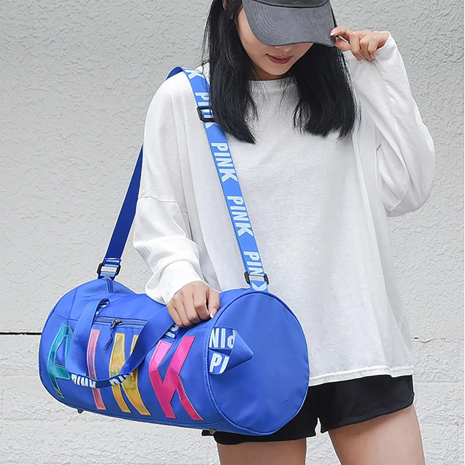 Printed Travel Tote Bag Dry Wet Separation Sports Duffels Bag with Shoes Compartment Weekender Bag for Women and Men (Blue Laser)