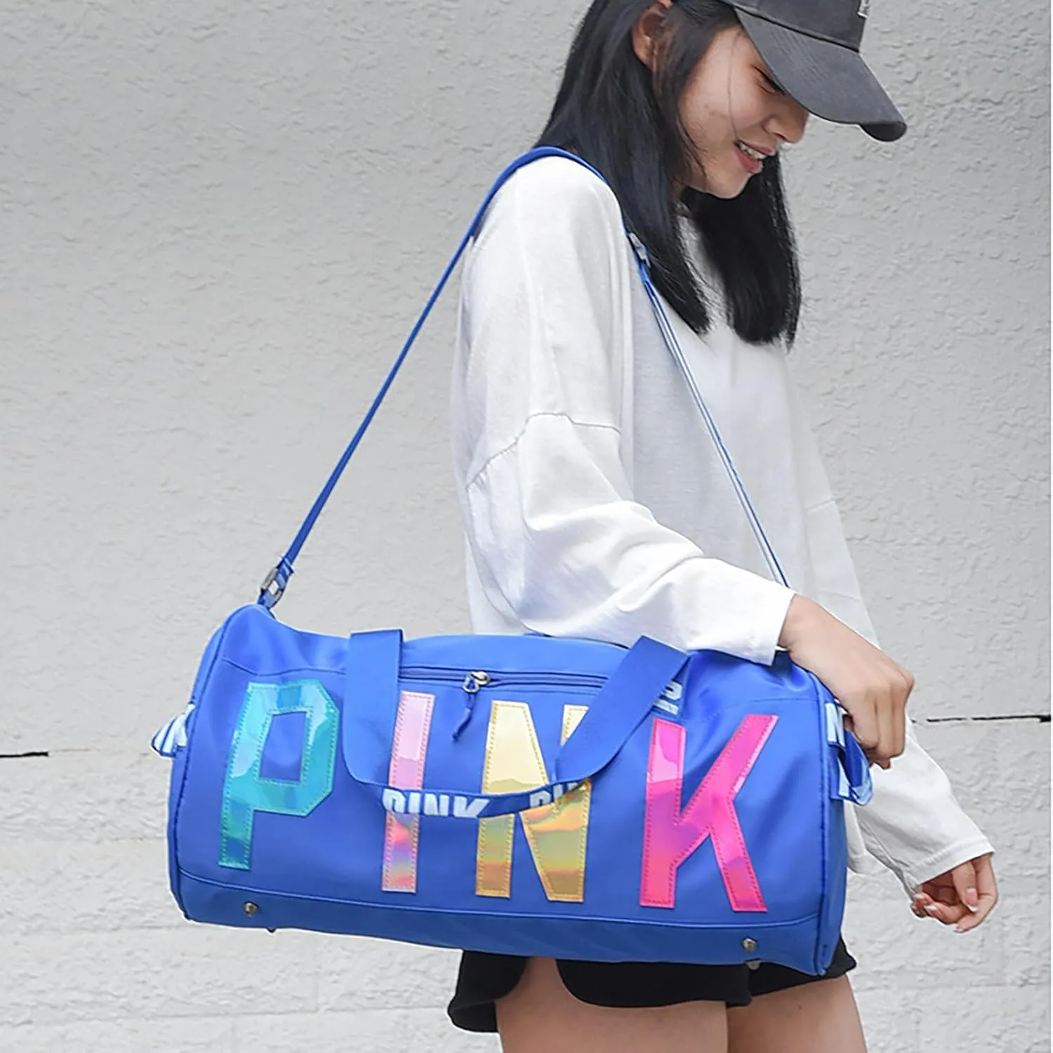 Printed Travel Tote Bag Dry Wet Separation Sports Duffels Bag with Shoes Compartment Weekender Bag for Women and Men (Blue Laser)