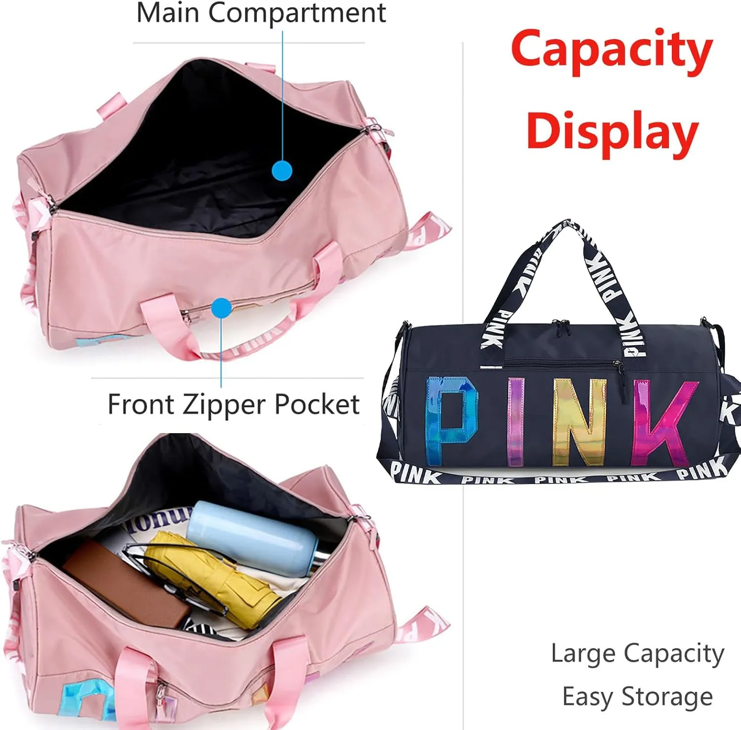 Printed Travel Tote Bag Dry Wet Separation Sports Duffels Bag with Shoes Compartment Weekender Bag for Women and Men (Dark Blue Laser)