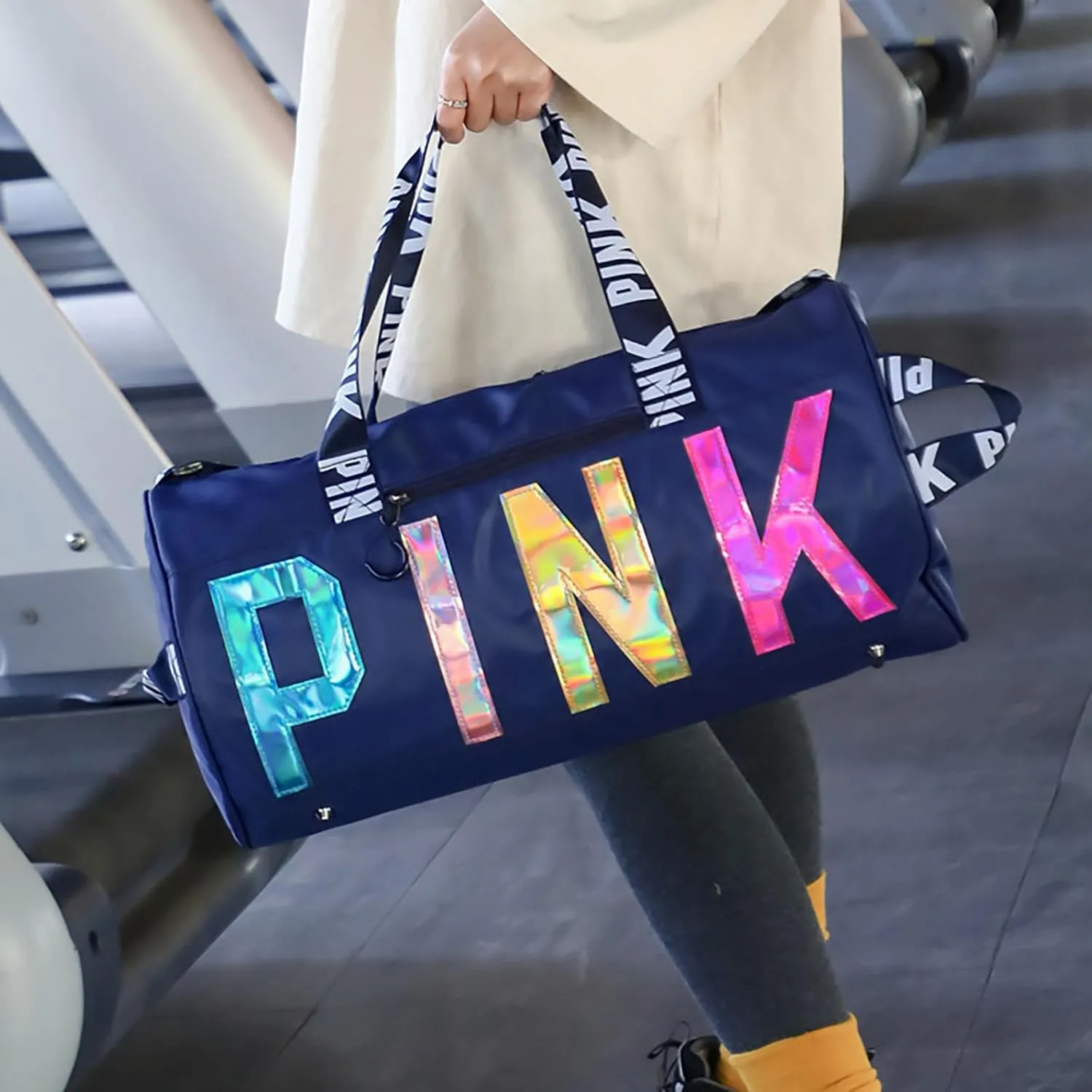 Printed Travel Tote Bag Dry Wet Separation Sports Duffels Bag with Shoes Compartment Weekender Bag for Women and Men (Dark Blue Laser)