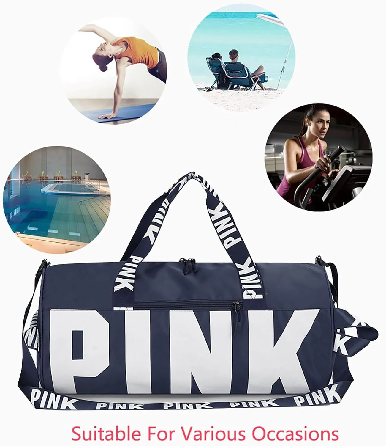Printed Travel Tote Bag Dry Wet Separation Sports Duffels Bag with Shoes Compartment Weekender Bag for Women and Men (Dark Blue)