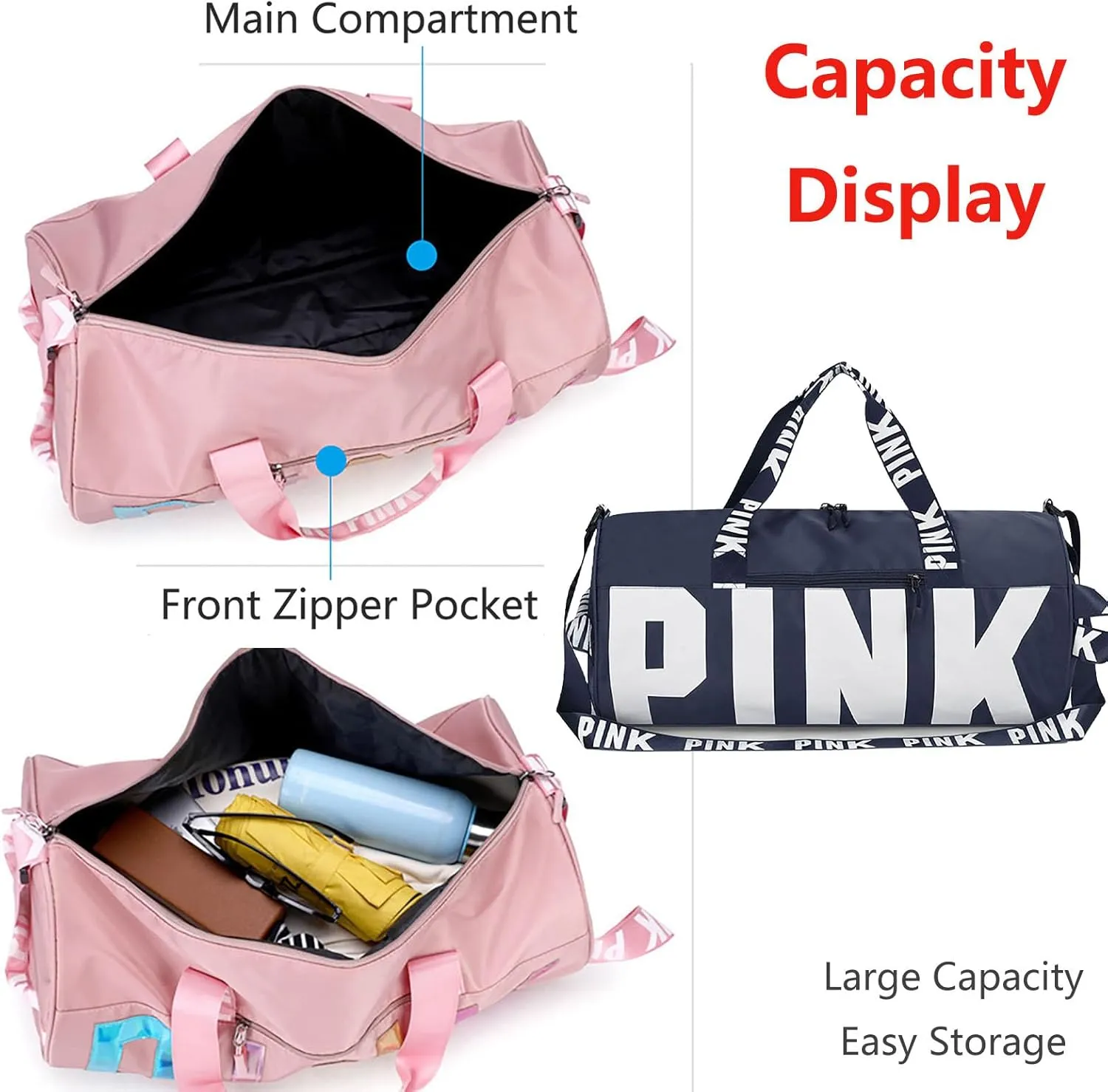 Printed Travel Tote Bag Dry Wet Separation Sports Duffels Bag with Shoes Compartment Weekender Bag for Women and Men (Dark Blue)