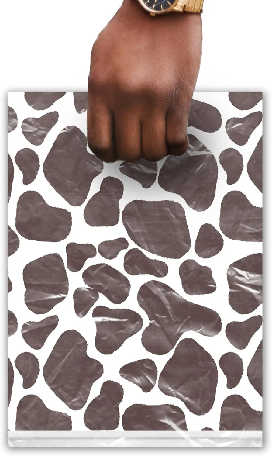 Pro Supply Global 9x12 100 Count Black and White Cow Print Designer Retail Boutique Merchandise Bags with Die Cut Handles Premium Printed Shopping Bags For Small Business Shop Owners