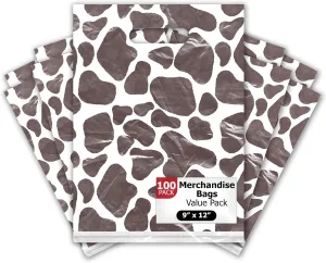 Pro Supply Global 9x12 100 Count Black and White Cow Print Designer Retail Boutique Merchandise Bags with Die Cut Handles Premium Printed Shopping Bags For Small Business Shop Owners