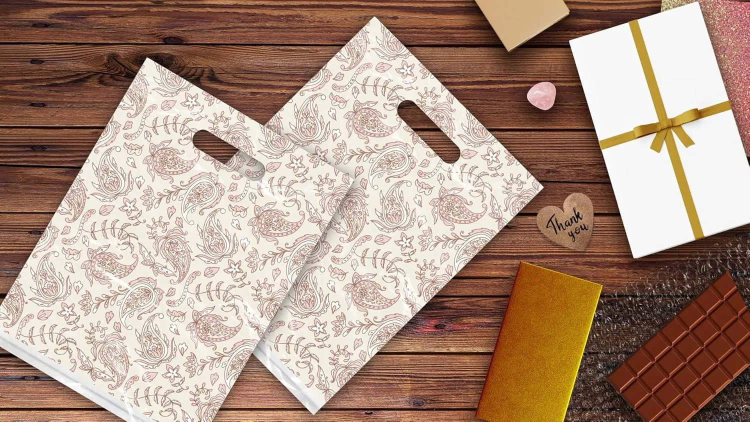 Pro Supply Global 9x12 100 Count Pink Paisley Designer Retail Boutique Merchandise Bags with Die Cut Handles Premium Printed Shopping Bags For Small Business Shop Owners