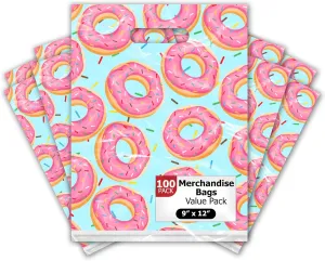 Pro Supply Global 9x12 100 Count Sprinkle Donuts Designer Retail Boutique Merchandise Bags with Die Cut Handles Premium Printed Shopping Bags For Small Business Shop Owners