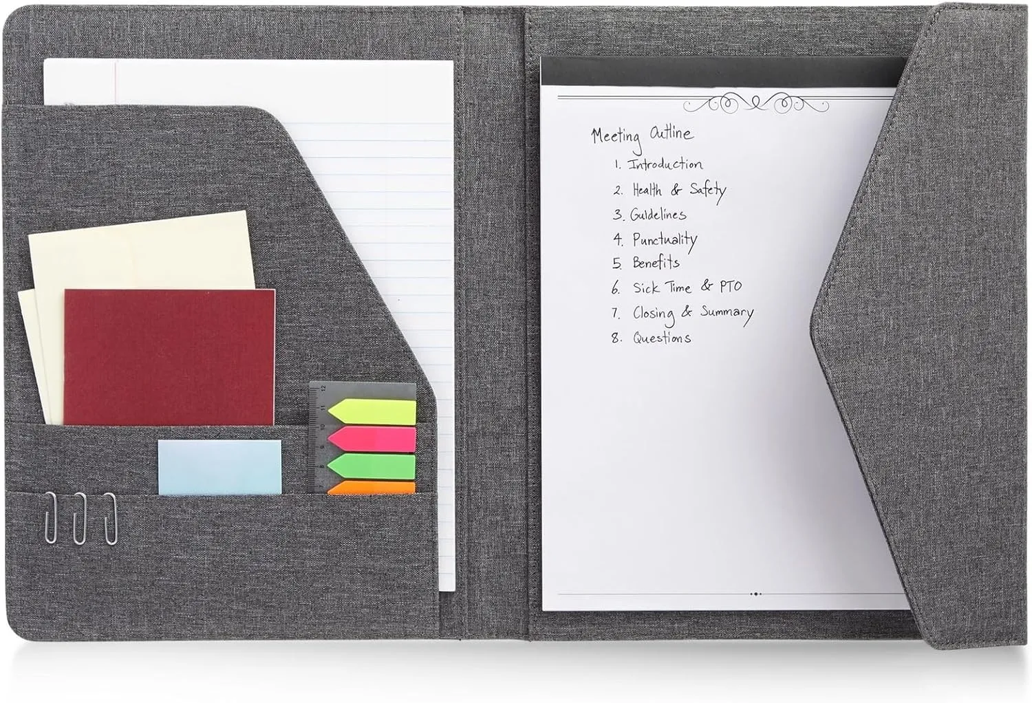 Professional Legal Notepad Portfolio, Grey Folio Notebook for Office, Business, Work, Pad Holder Folder Organizer for Documents (12.5x10)