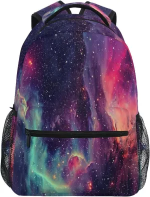Psychedelic Interstellar Space Backpacks for Boys Girls, Large Elementary School Bookbag with Name Tag -12x16.9x5.9in